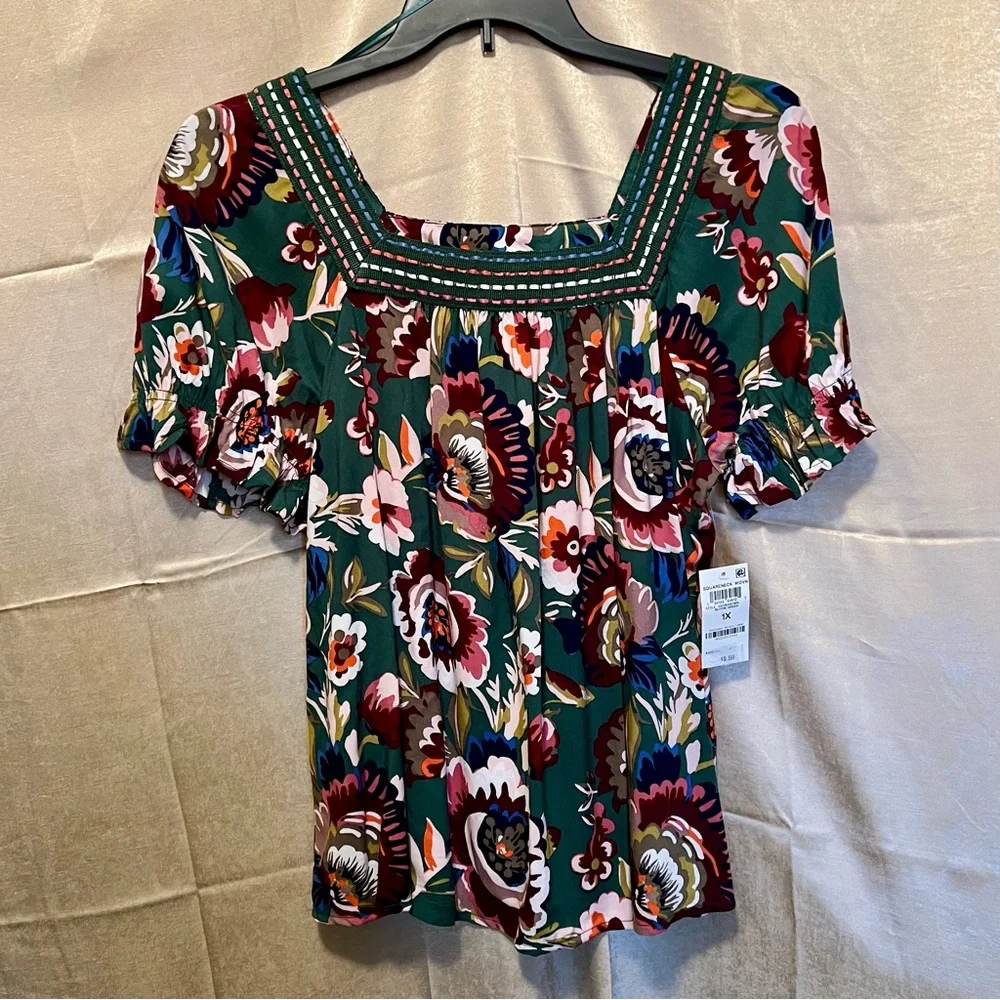 Style & Co for Macy’s Plus-Size Crochet-Trimmed Top in Bloom Green. NWT Perfect - Picture 10 of 16